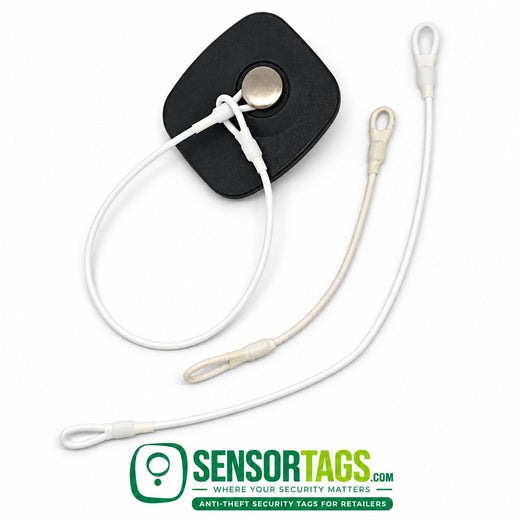 picture of white double loop security lanyards in various lengths