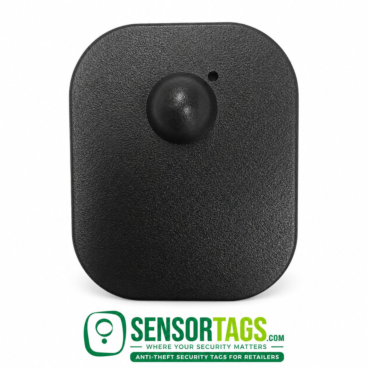 Black Maxi security tag, front view with domed lock housing