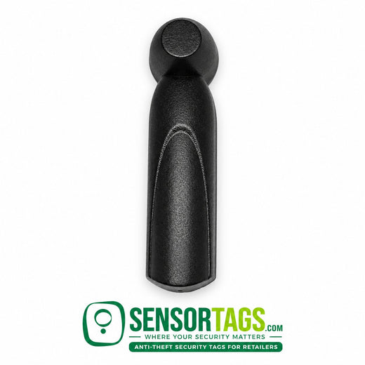 Mini Pencil Security Tags – black mini pencil tag, domed back face seen from above