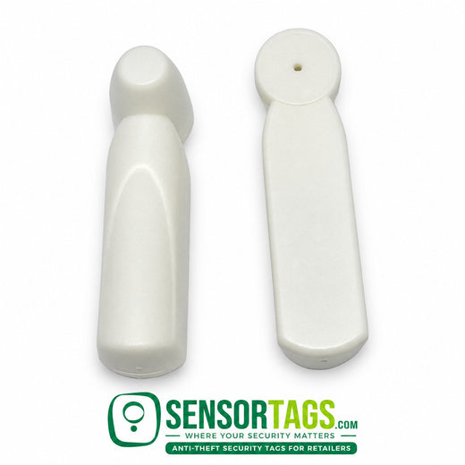 Pencil Security Tags 8.2 MHz – two white pencil tags, front and side