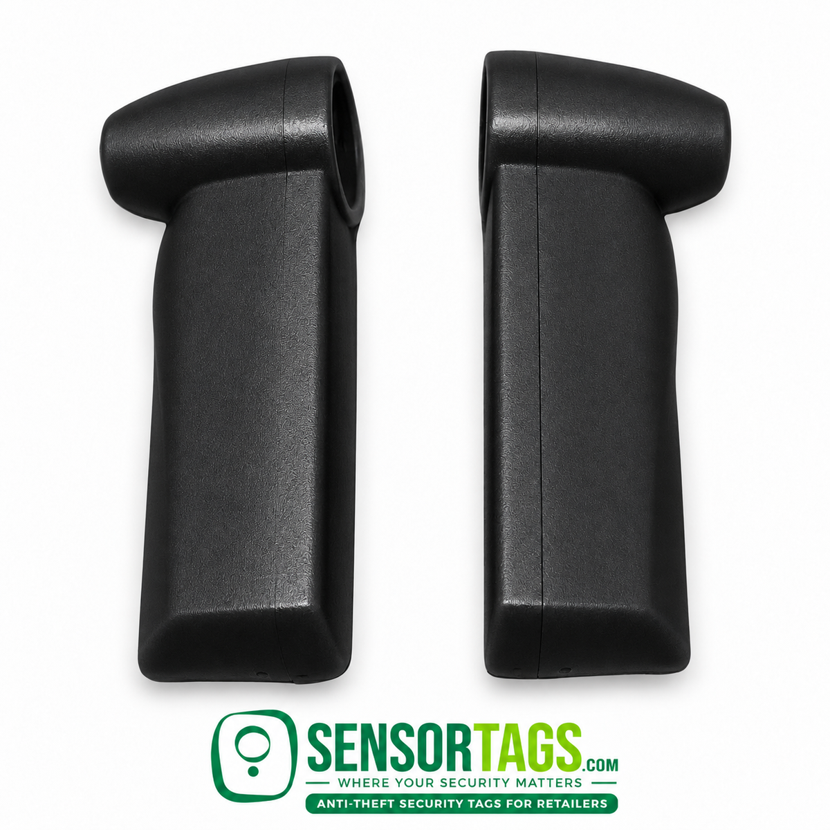 Black pencil security tags, RF 8.2 MHz, opposing side views with SensorTags logo