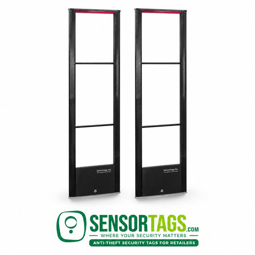 Pharmacy & Convenience Store Security Kit for Single Door Entrances: Towers, Labels & Deactivation Pad – pair of black RF security towers