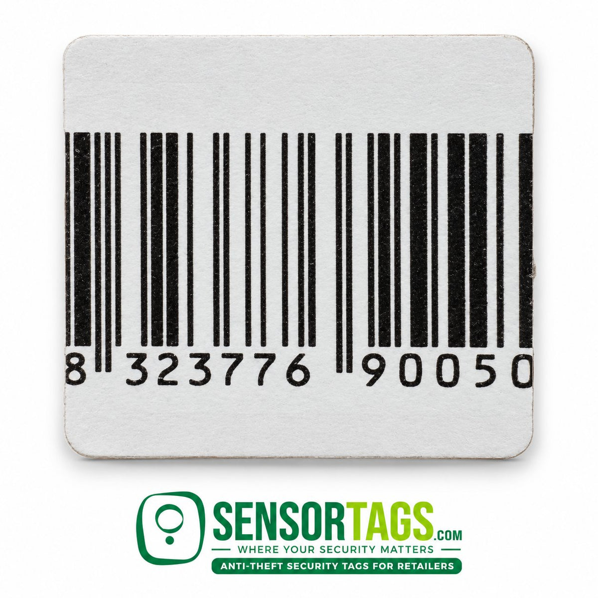 Pharmacy & Convenience Store Security Kit for Single Door Entrances: Towers, Labels & Deactivation Pad – barcoded security label, close-up