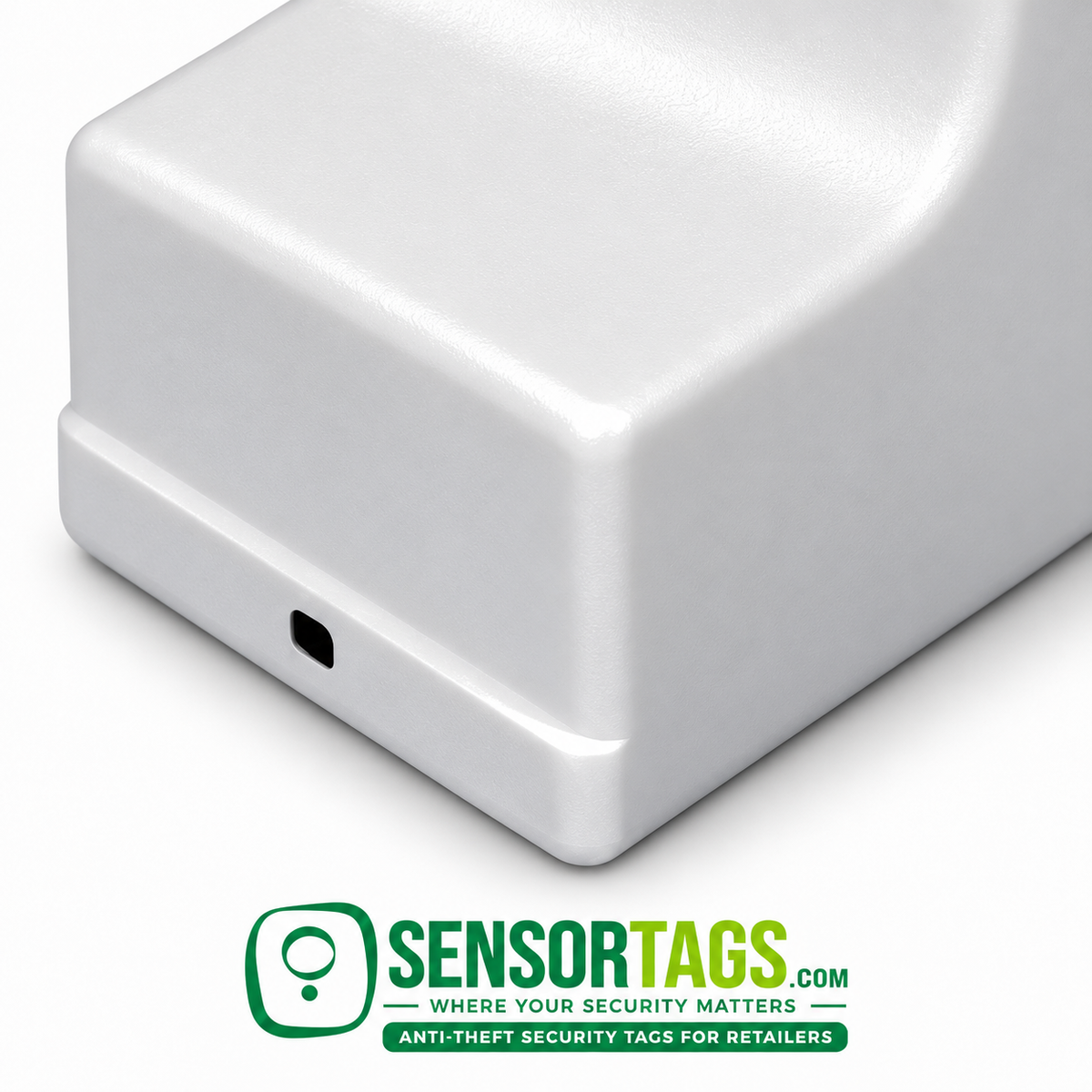 Close-up of the sloped front housing and small front aperture on a refurbished UltraMax electronic tag remover.